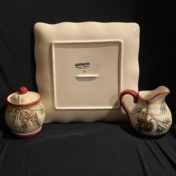 Maxcera “Warm Wishes” Plate/Creamer/Sugar Bowl Set - Seasons Greetings Cardinals - Picture 9 of 16